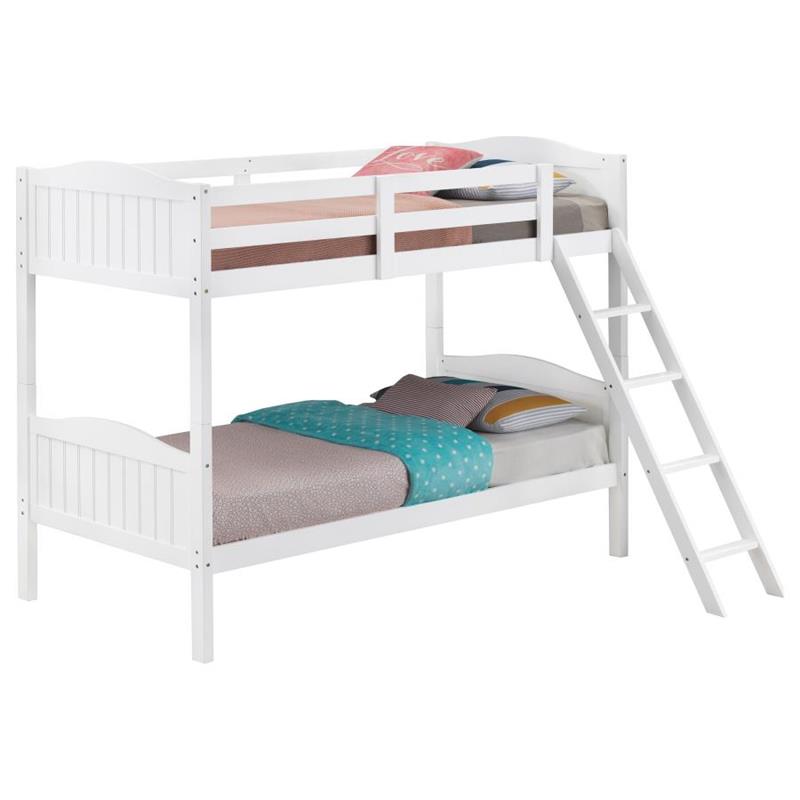 Arlo Twin Over Twin Bunk Bed with Ladder White (405053WHT)