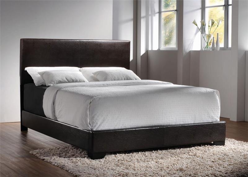 Conner Queen Upholstered Panel Bed Black and Dark Brown (300261Q)