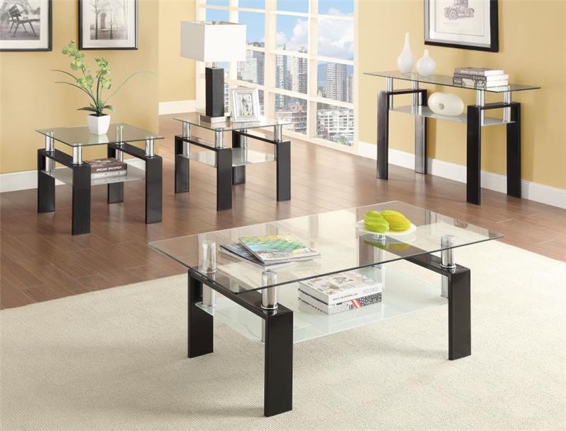 Dyer Tempered Glass Sofa Table with Shelf Black (702289)