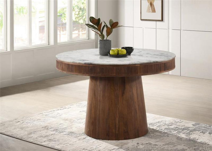 Ortega Round Marble Top Solid Base Dining Table White and Natural (105141)