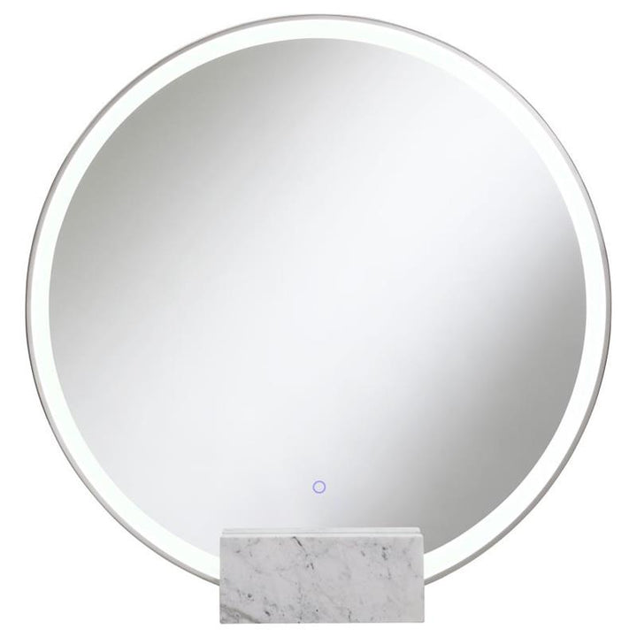 Jocelyn Round Table Top LED Vanity Mirror White Marble Base Chrome Frame (960960)