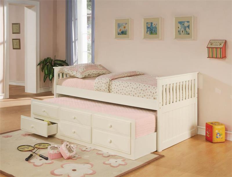 Rochford Twin Captain's Bed with Storage Trundle White (300107)