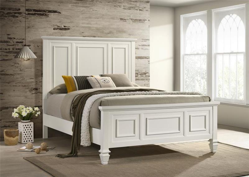 Sandy Beach Queen Panel Bed with High Headboard Cream White (201301Q)