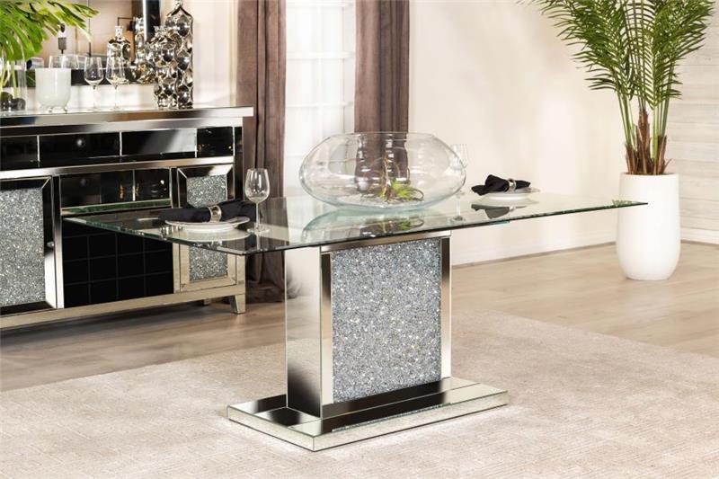 Marilyn Pedestal Rectangle Glass Top Dining Table Mirror (115571N)