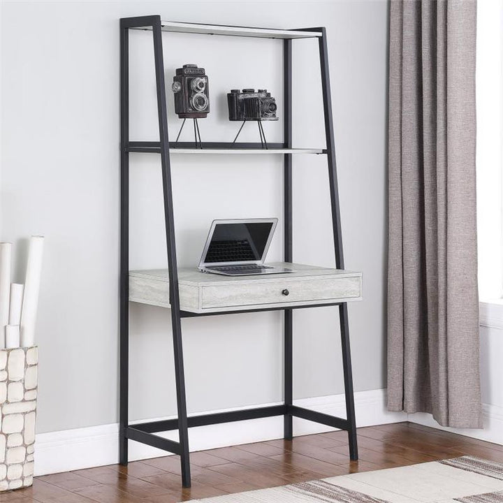 Pinckard 1-drawer Ladder Desk Grey Stone and Black (805801)