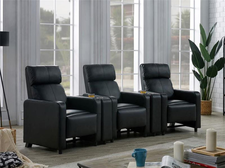 Toohey Upholstered Tufted Recliner Living Room Set Black (600181-S3A)