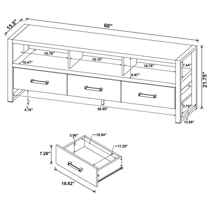 James 3-drawer Composite Wood 60" TV Stand Dark Pine (704282)