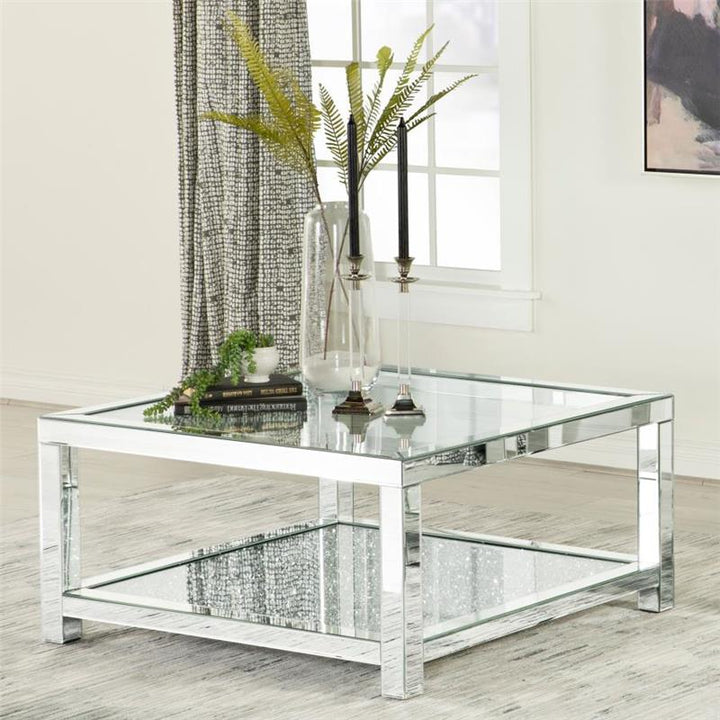 Valentina Rectangular Coffee Table with Glass Top Mirror (736218)