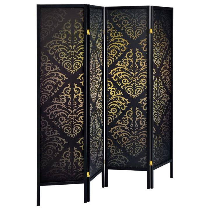 Haidera 4-panel Damask Pattern Folding Screen Black (901632)