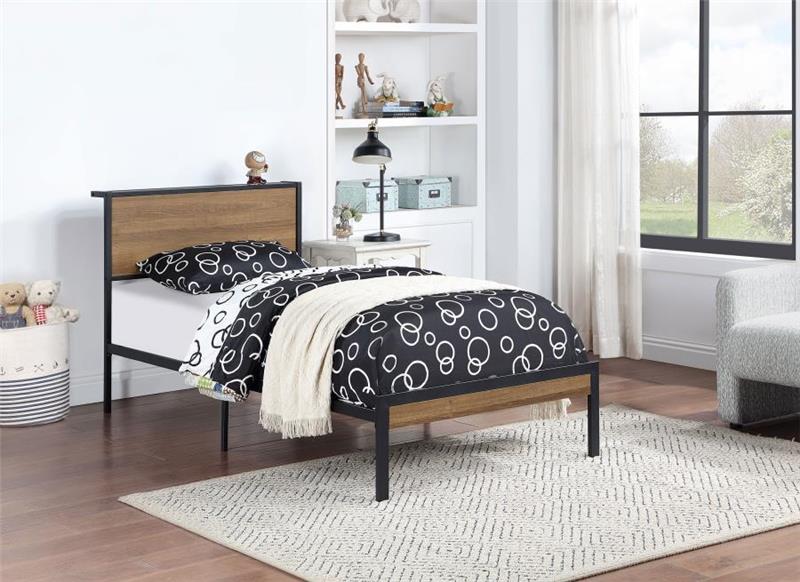 Ricky Twin Platform Bed Light Oak and Black (302144T)