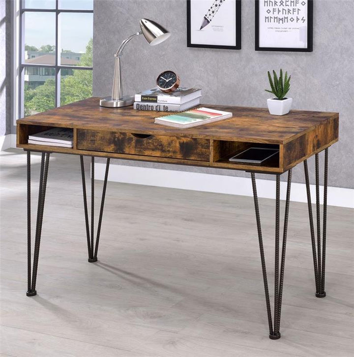 Olvera 1-drawer Writing Desk Antique Nutmeg and Dark Bronze (801038)