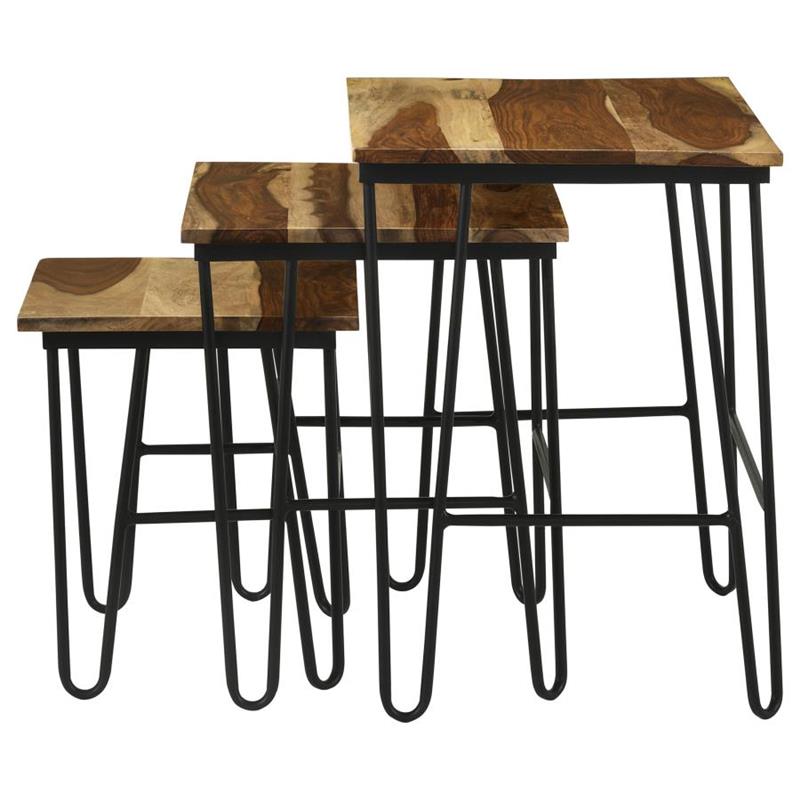 Nayeli 3-piece Nesting Table with Hairpin Legs Natural and Black (935981)