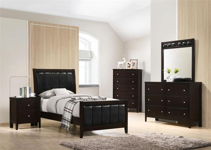 Carlton Twin Upholstered Panel Bed Cappuccino and Black (202091T)