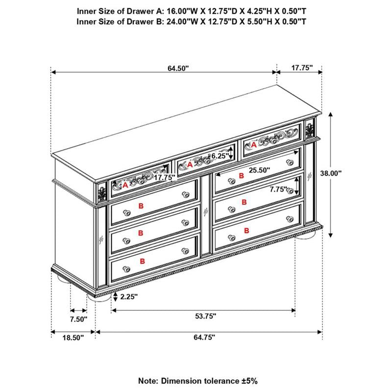 Heidi 9-drawer Dresser Metallic Platinum (222733)