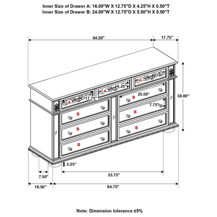 Heidi 9-drawer Dresser Metallic Platinum (222733)