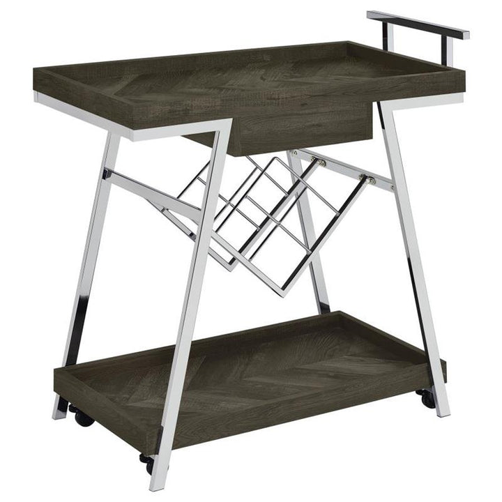 Kinney 2-tier Bar Cart with Storage Drawer Rustic Grey and Chrome (181025)