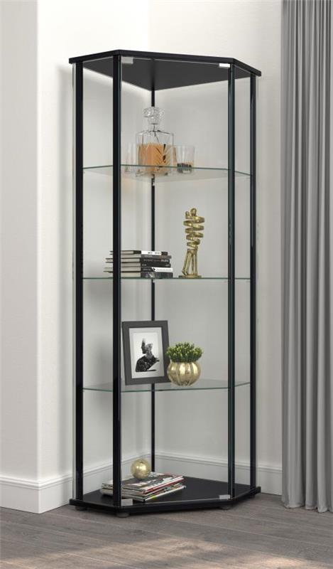 Zenobia Glass Shelf Curio Cabinet Clear and Black (953234)