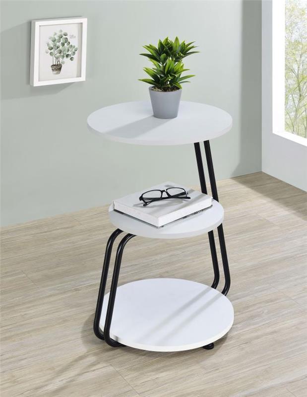 Hilly 3-tier Round Side Table White and Black (930071)