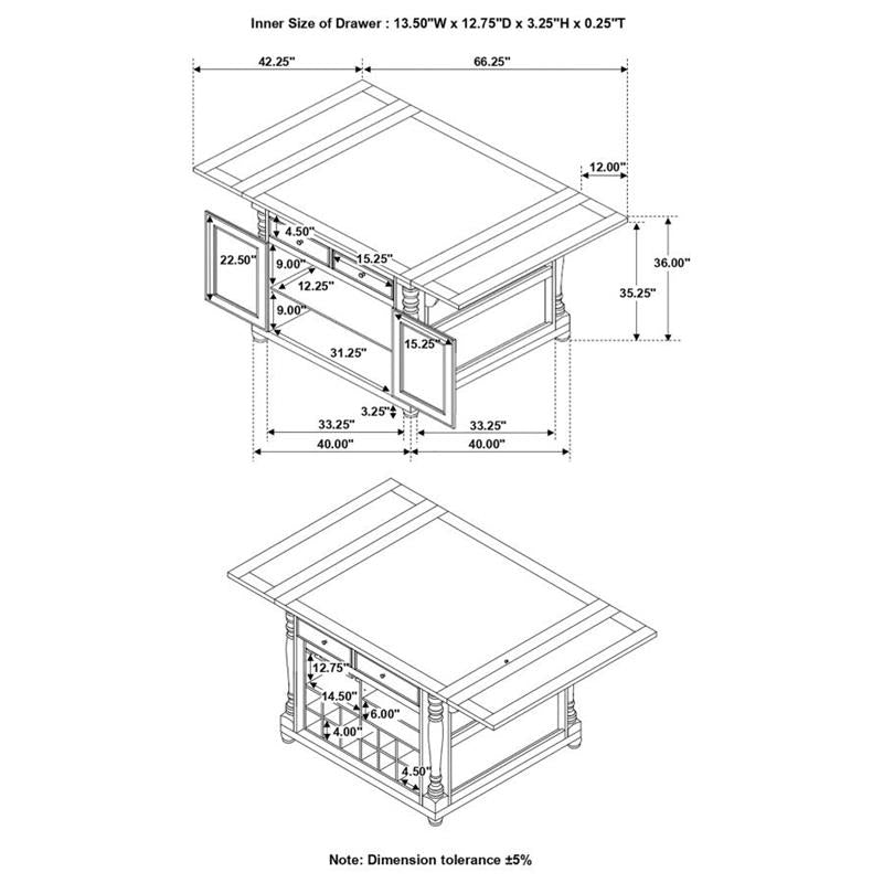 Slater 2-drawer Kitchen Island with Drop Leaves Brown and Buttermilk (102271)