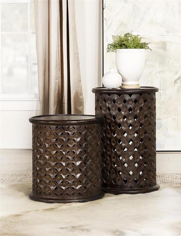 Krish 18-inch Round Accent Table Dark Brown (936143)