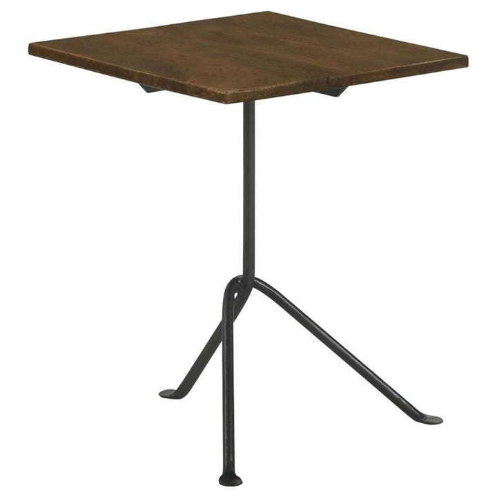 Heitor Square Accent Table with Tripod Legs Dark Brown and Gunmetal (931206)