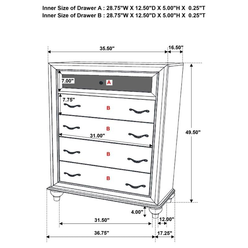 Barzini 5-drawer Chest White (205895)