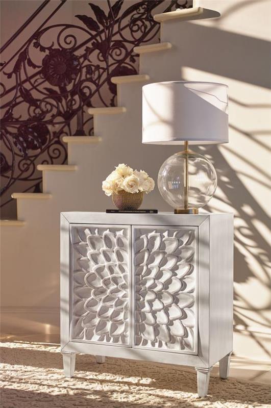 Clarkia Accent Cabinet with Floral Carved Door White (953347)