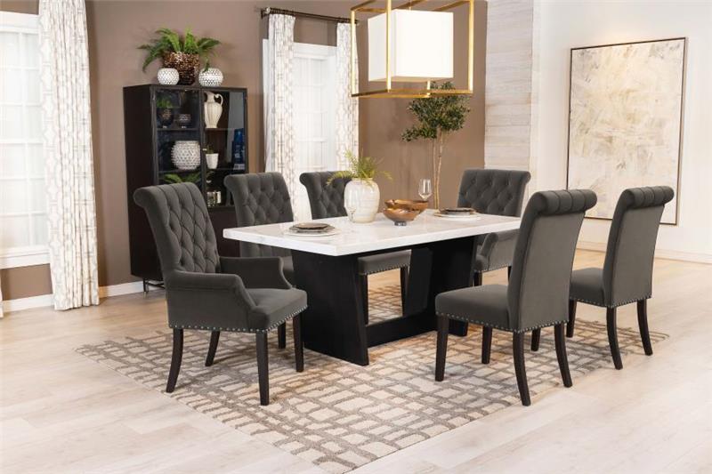 Sherry 7-piece Rectangular Marble Top Dining Set Brown and White (115511-S7BV)