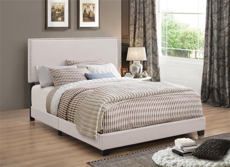 Boyd Twin Upholstered Bed with Nailhead Trim Ivory (350051T)