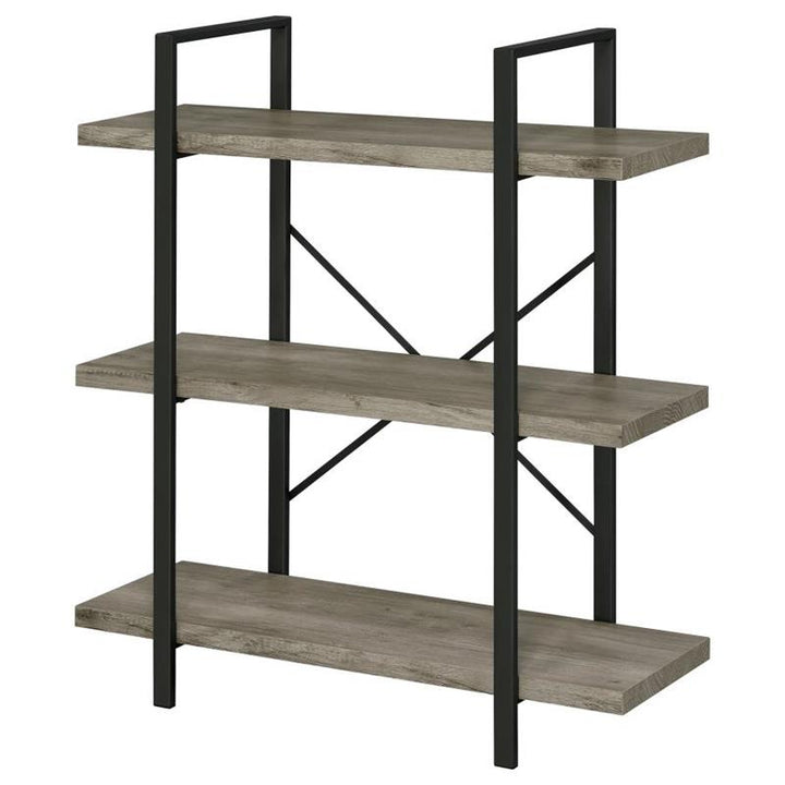 Cole 3-Shelf Bookcase Grey Driftwood and Gunmetal (805815)