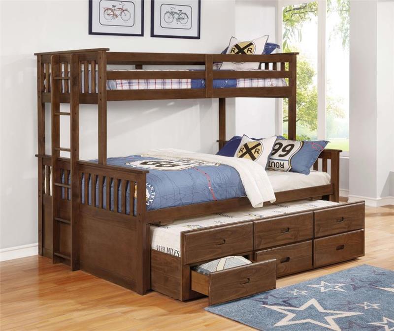 Atkin Twin Extra Long over Queen 3-drawer Bunk Bed Weathered Walnut (461147)