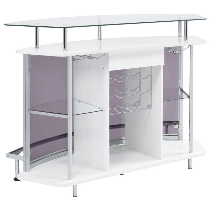 Gideon Crescent Shaped Glass Top Bar Unit with Drawer (182235)