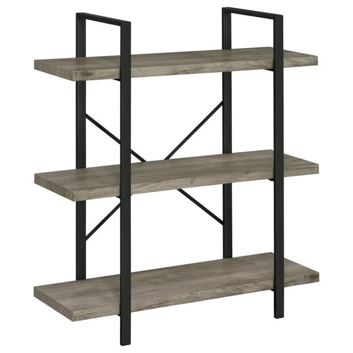 Cole 3-Shelf Bookcase Grey Driftwood and Gunmetal (805815)