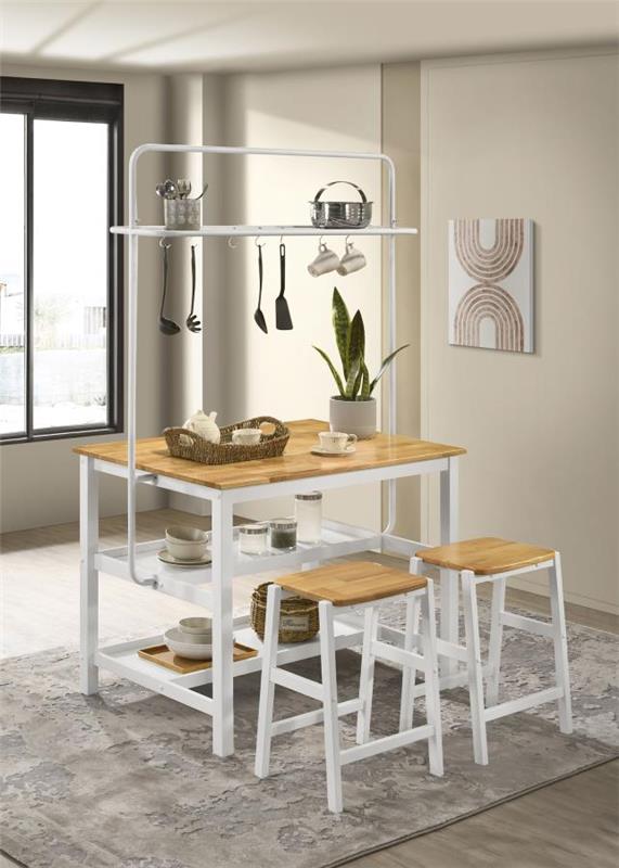 Hollis Kitchen Island Counter Height Table with Pot Rack Brown and White (122246)