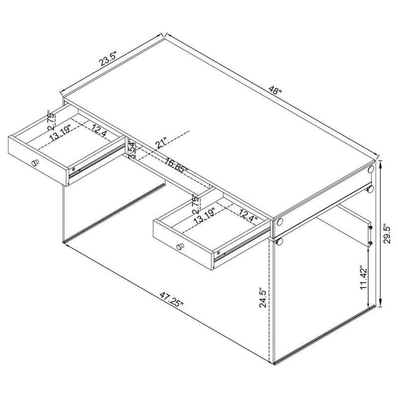 Dobrev 2-drawer Writing Desk Weathered Grey and Clear (800818)