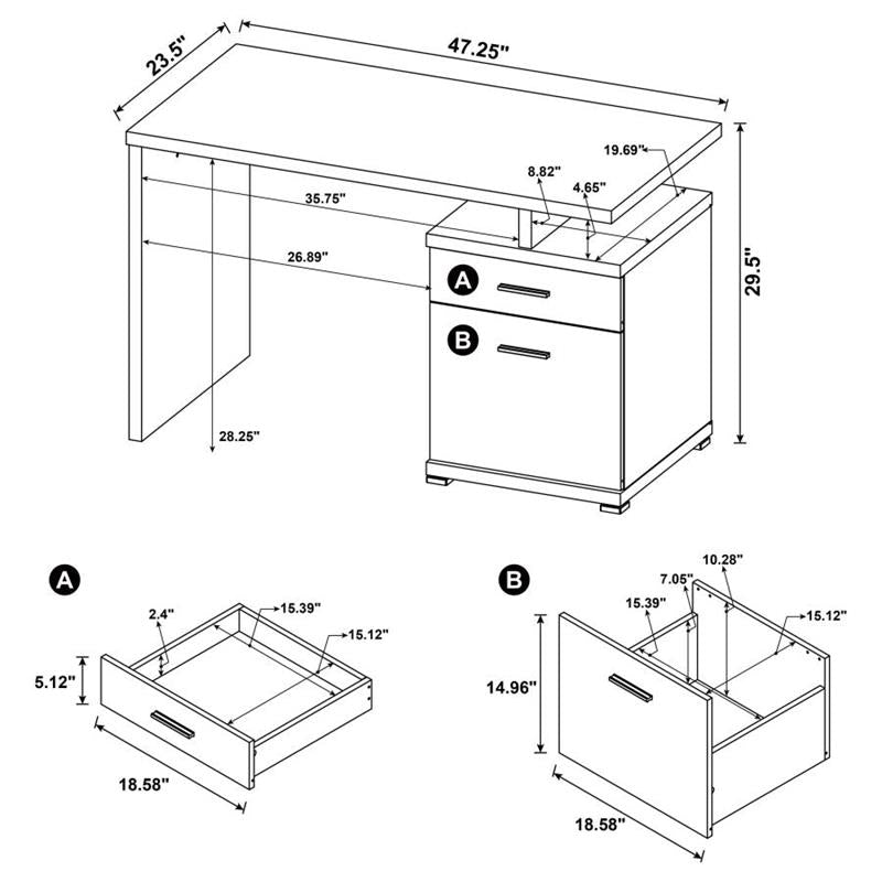 Irving 2-drawer Office Desk with Cabinet White (800110)