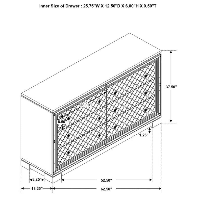 Eleanor Rectangular 6-drawer Dresser Metallic (223463)