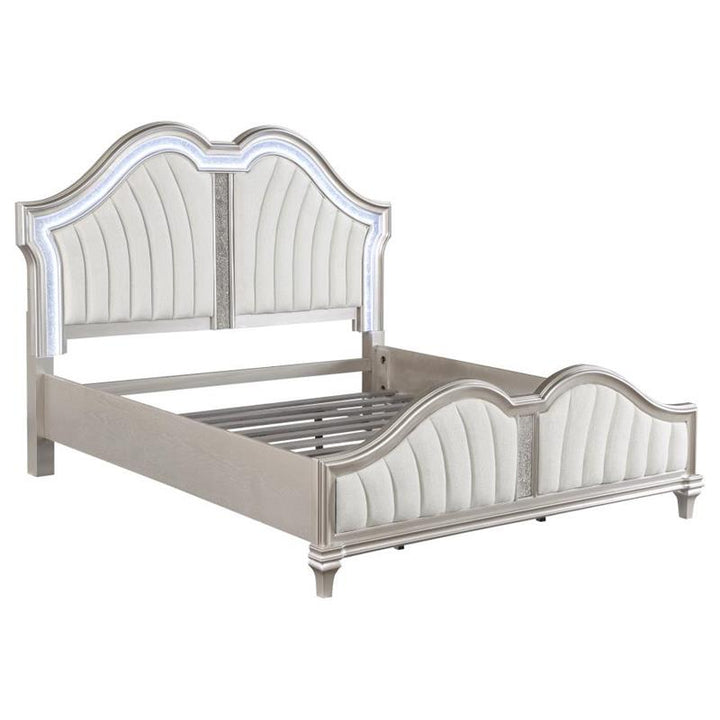 Evangeline Tufted Upholstered Platform Queen Bed Ivory and Silver Oak (223391Q)