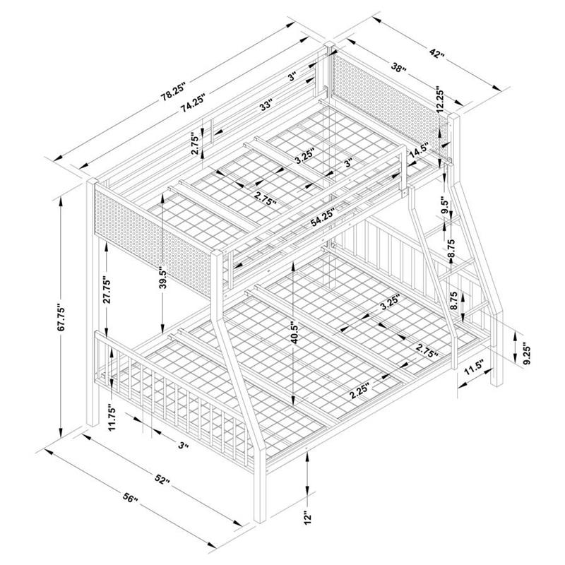 Meyers Twin Over Full Metal Bunk Bed Black and Gunmetal (460391)