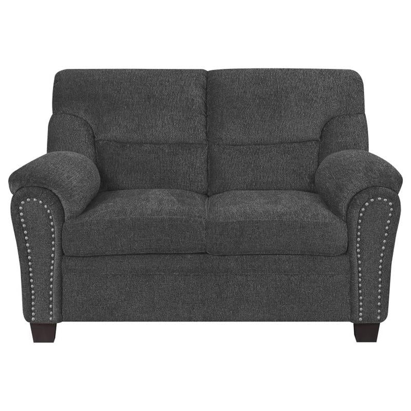 Clementine Upholstered Loveseat with Nailhead Trim Grey (506575)