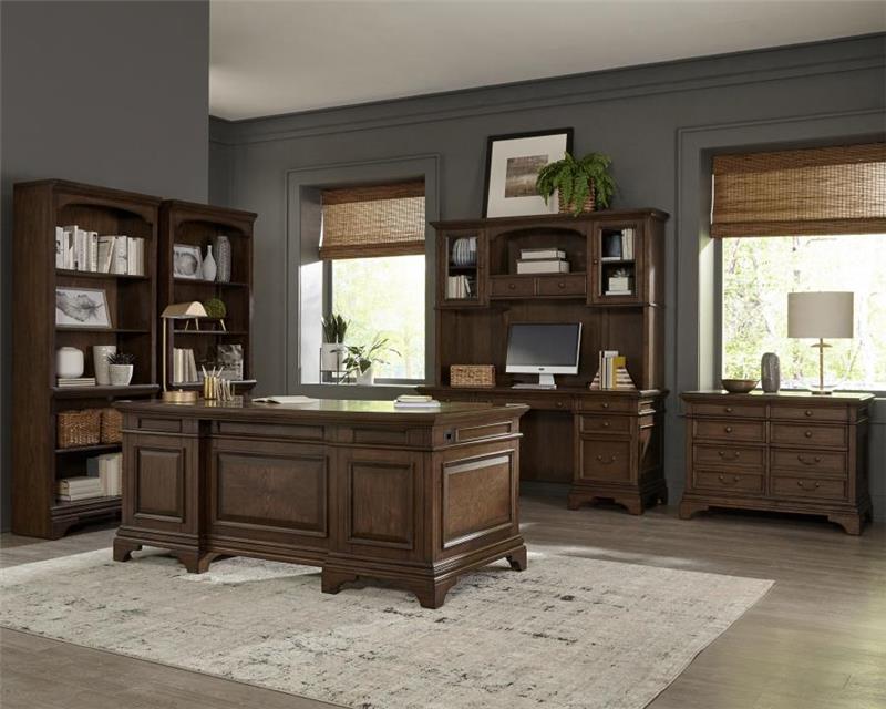 Hartshill Executive Desk with File Cabinets Burnished Oak (881281)