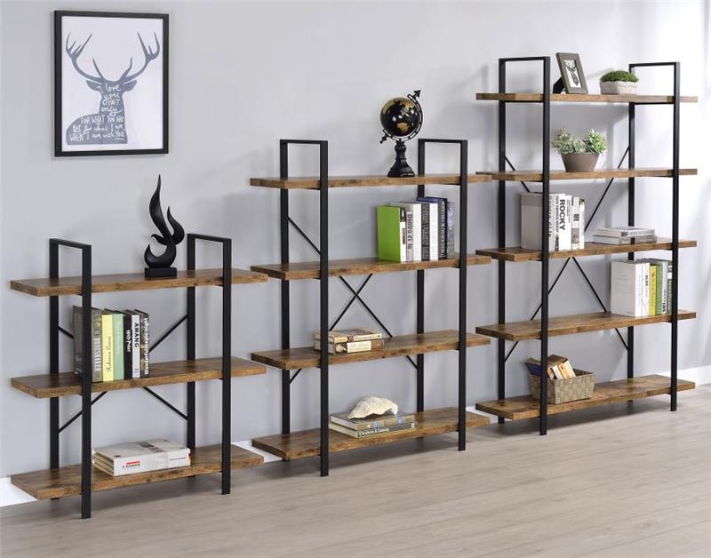 Cole 4-Shelf Bookcase Antique Nutmeg and Black (805806)