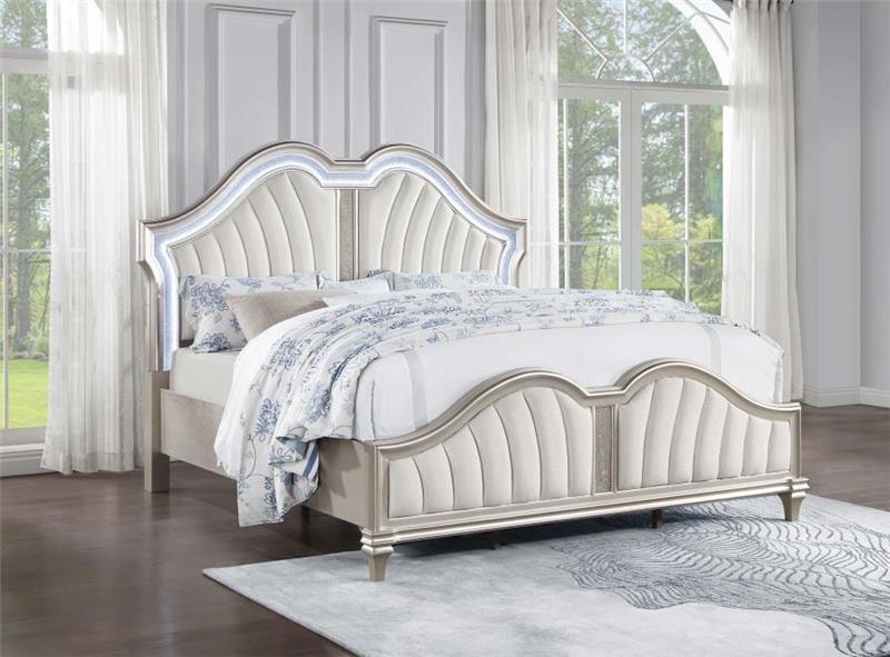 Evangeline Tufted Upholstered Platform Queen Bed Ivory and Silver Oak (223391Q)