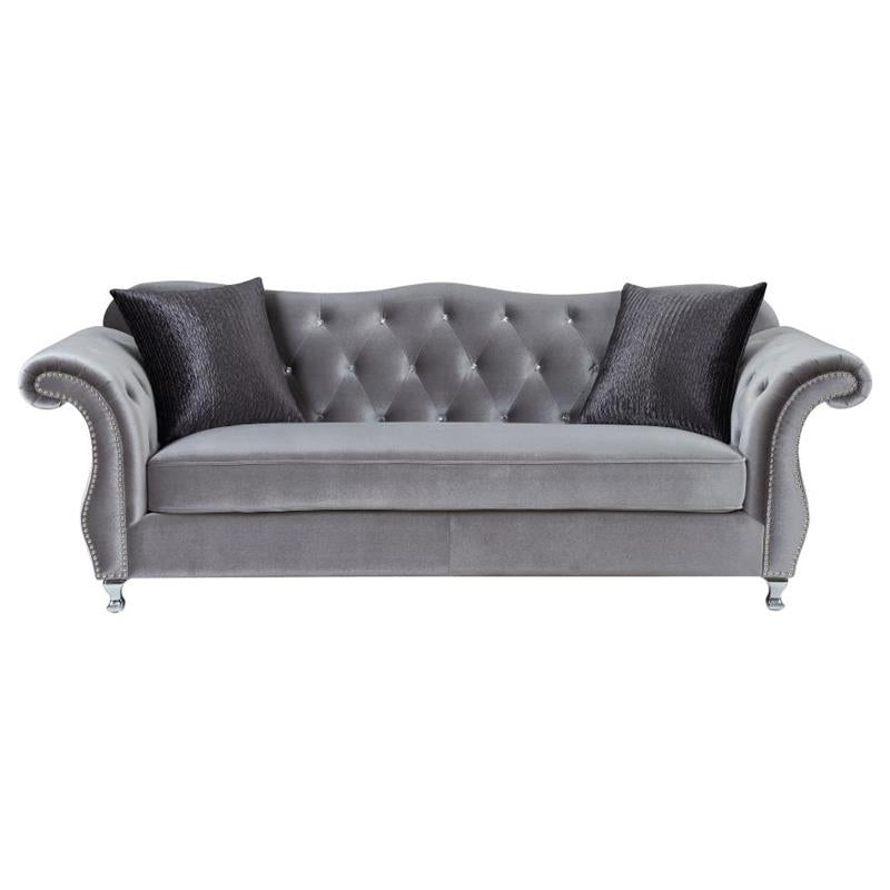 Frostine Upholstered Tufted Living Room Set Silver (551161-S2)