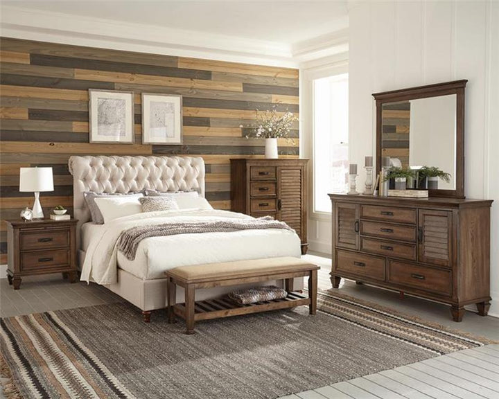 Devon 5-piece Upholstered Full Bedroom Set Beige and Burnished Oak (300525F-S5)