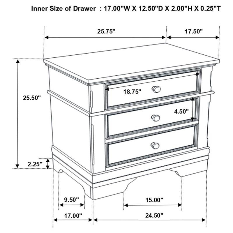 Cambridge 3-drawer Rectangular Nightstand Cappuccino (203192)