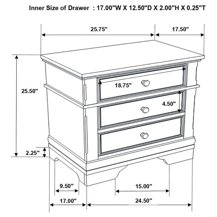 Cambridge 3-drawer Rectangular Nightstand Cappuccino (203192)