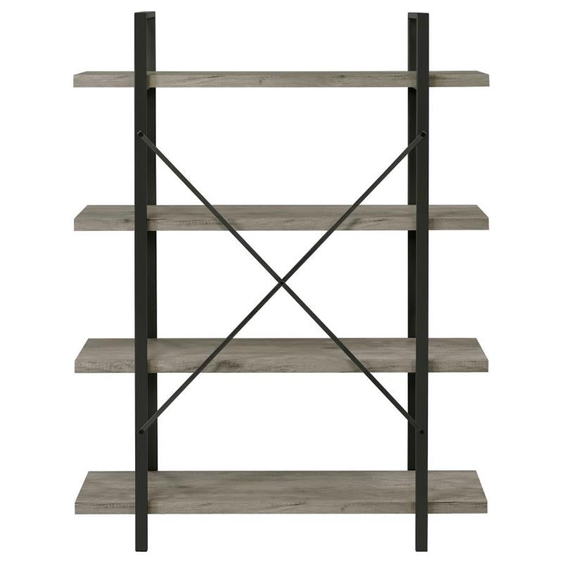 Cole 4-Shelf Bookcase Grey Driftwood and Gunmetal (805816)