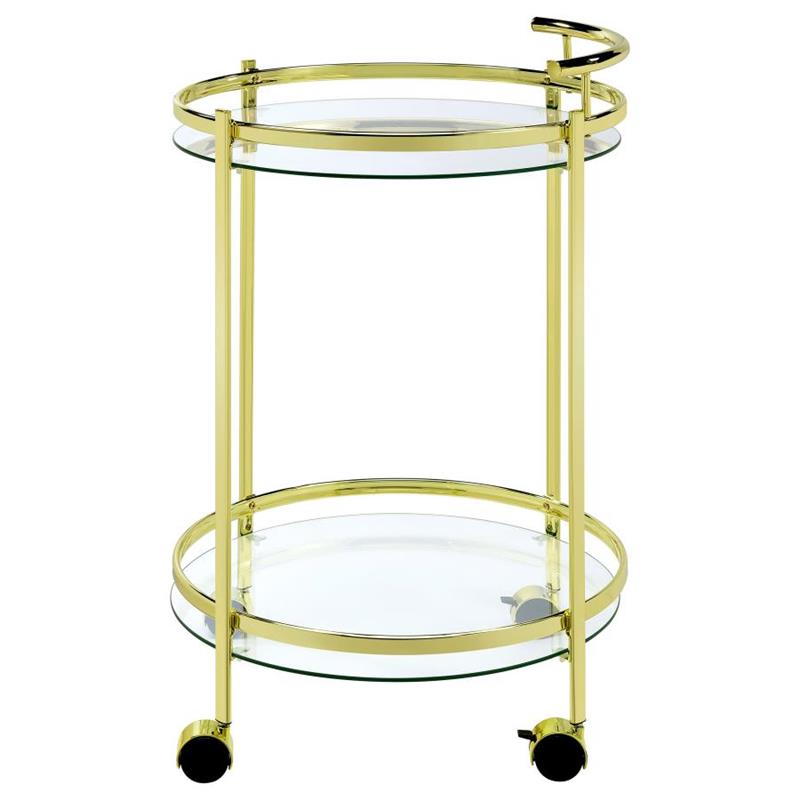 Chrissy 2-tier Round Glass Bar Cart Brass (181366)