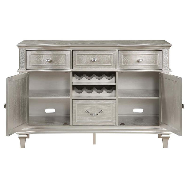 Evangeline 4-drawer Sideboard Server with Faux Diamond Trim Silver Oak (107555)